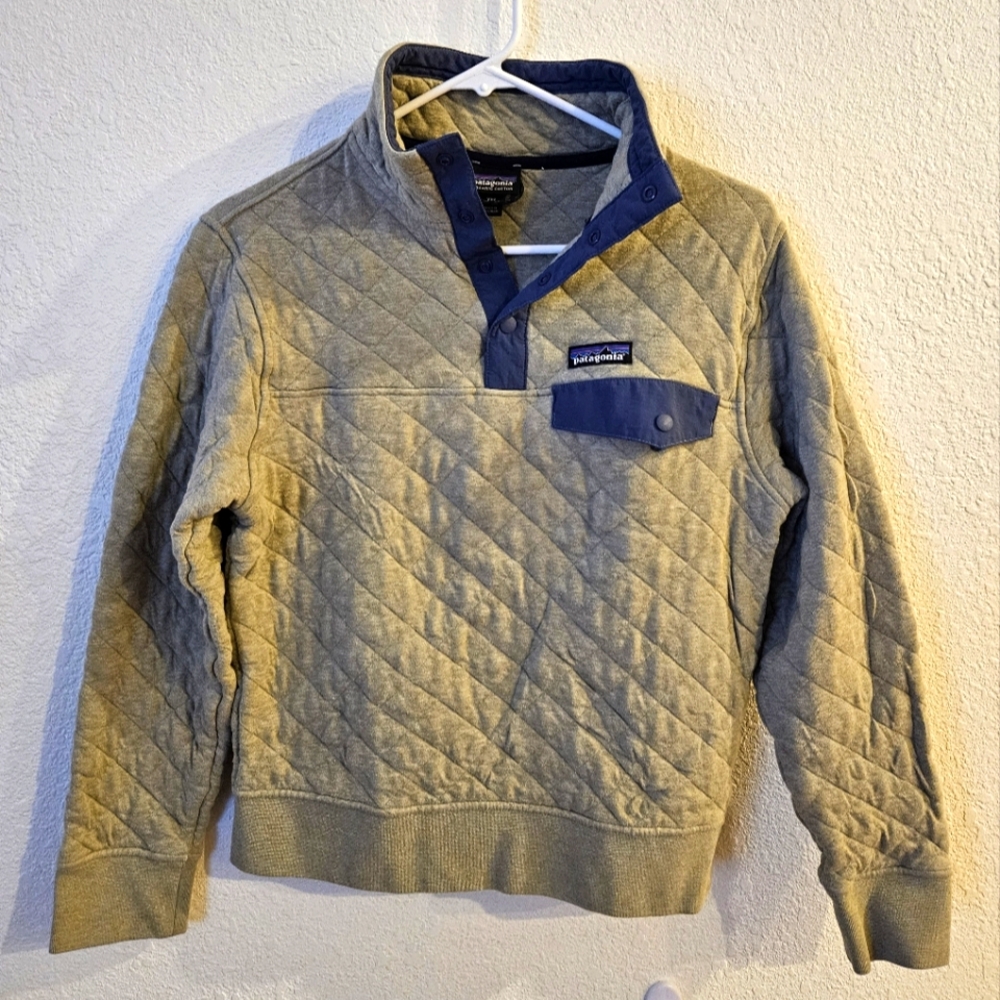 Patagonia Men's Quilted Sweater - Cream and Blue